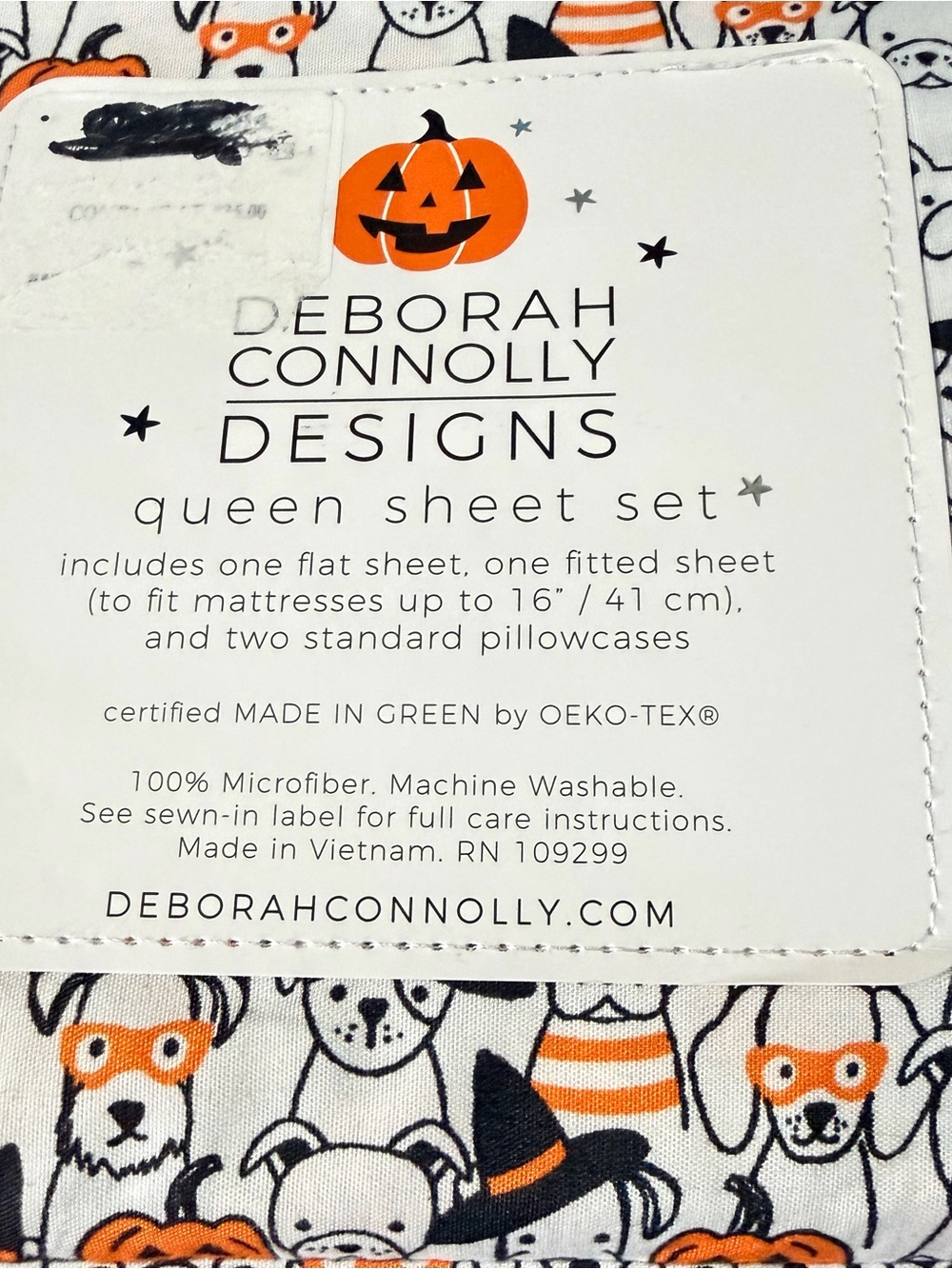 NEW Deborah Connolly Designs Queen Halloween Pumpkin Print Cotton Sheet Set - Picture 5 of 5